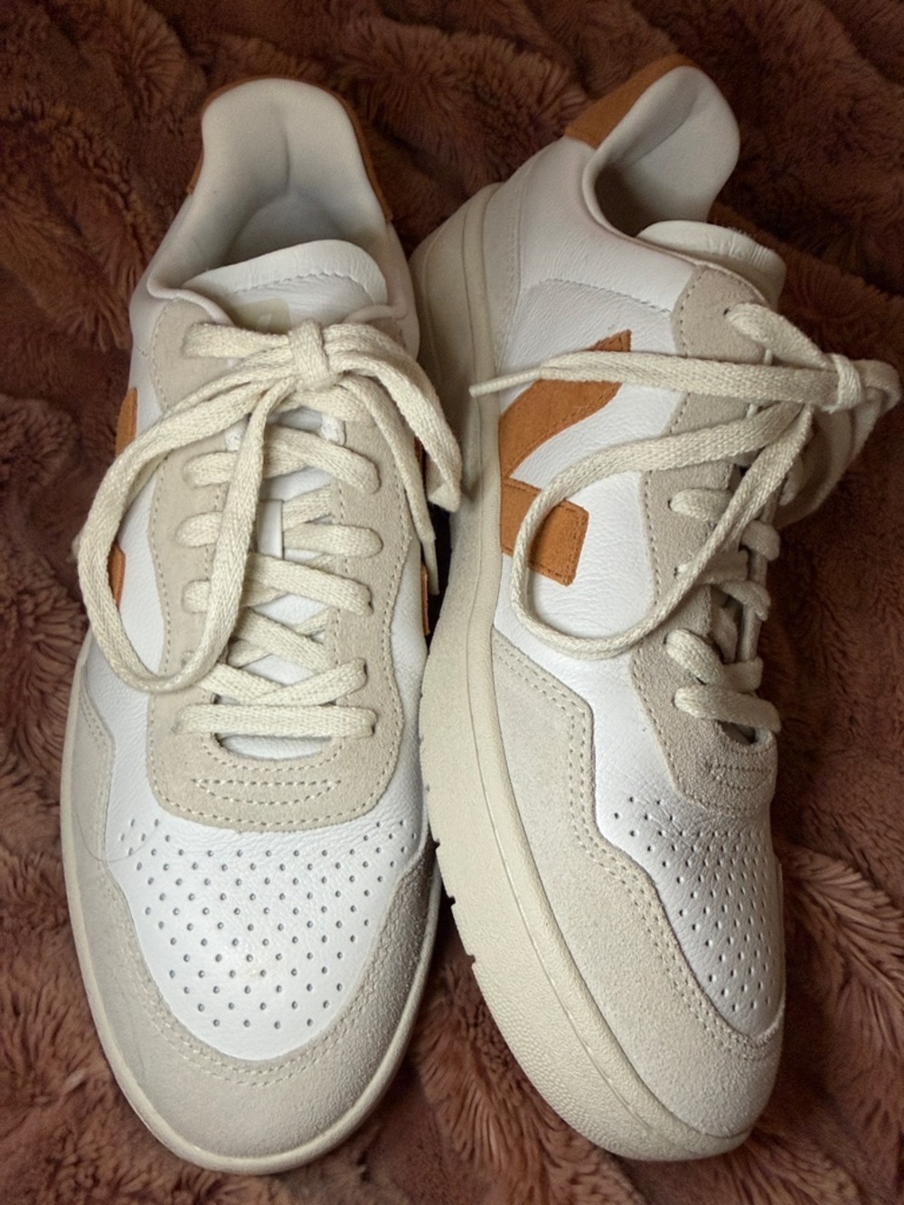 Veja White Sneakers with Tan Heel Suede